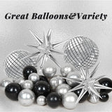 123Pcs Black And Silver Balloon Arch Kit With Black White Metallic Silver Confetti Foil Balloons Disco Ball Balloons For Black And Silver Disco Birthday Party Decorations