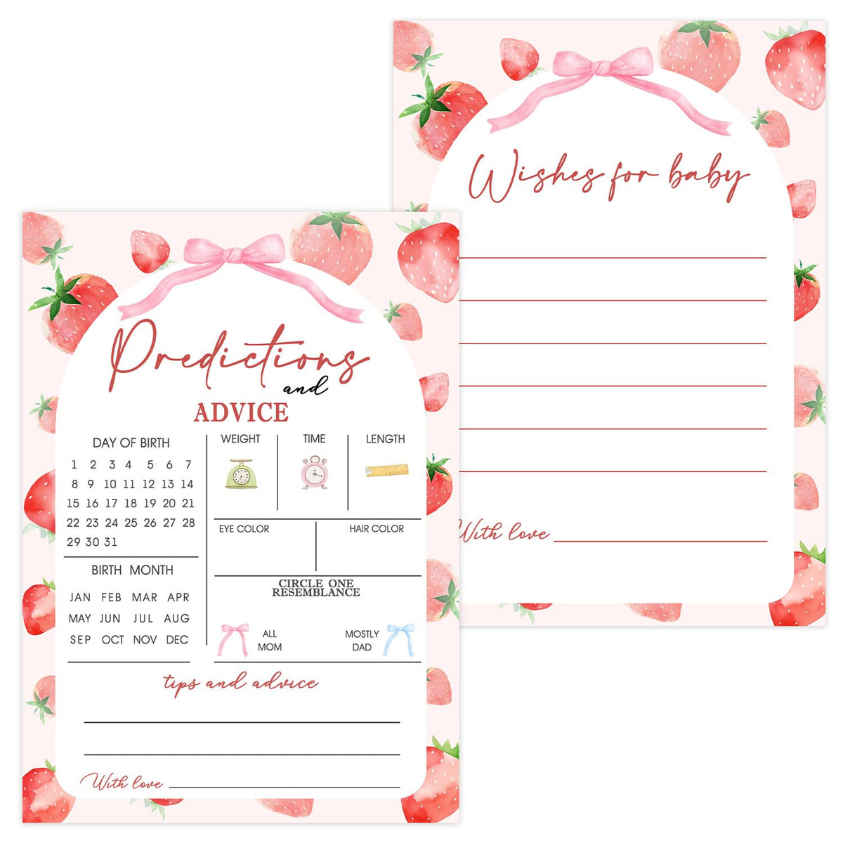 30 Pack Strawberry Baby Shower Games, Strawberry Baby Predictions & Advice Cards For Babies Parties Game Activity, Advice For New Parents To Be, Predictions Cards For Adults Sharing Wishes 5 X 7