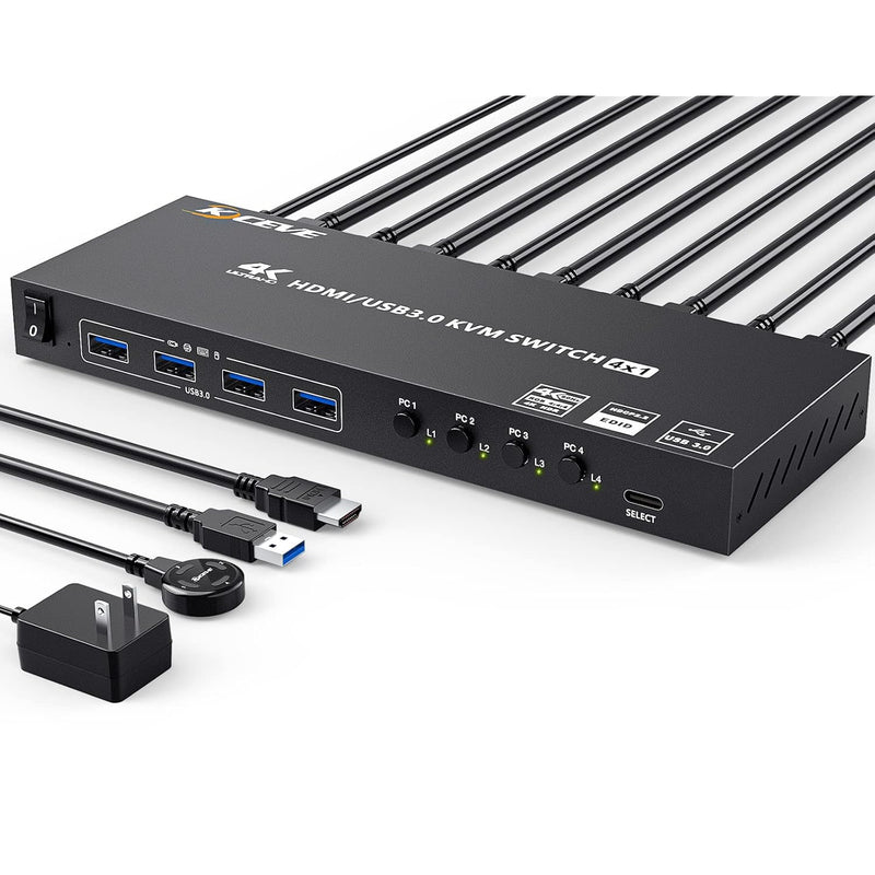 Usb 3.0 Kvm Switch Hdmi 4 Port Support 4K@60Hz 2K@120Hz Simulation Edid,Mleeda