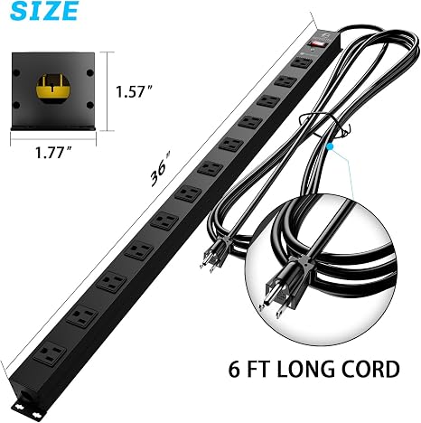 Heavy Duty 16 Outlet Metal Power Strip Surge Protector 6 Foot Cord