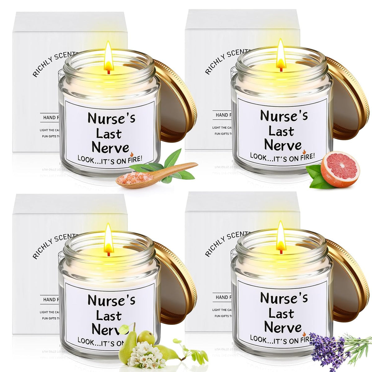 4 Pcs Nurses Gifts Bulk For Women, Nurse'S Last Nerve Scented Candles 3.5 Oz Candle Cna Gifts For Christmas Women Female Graduation Birthday Present (White)