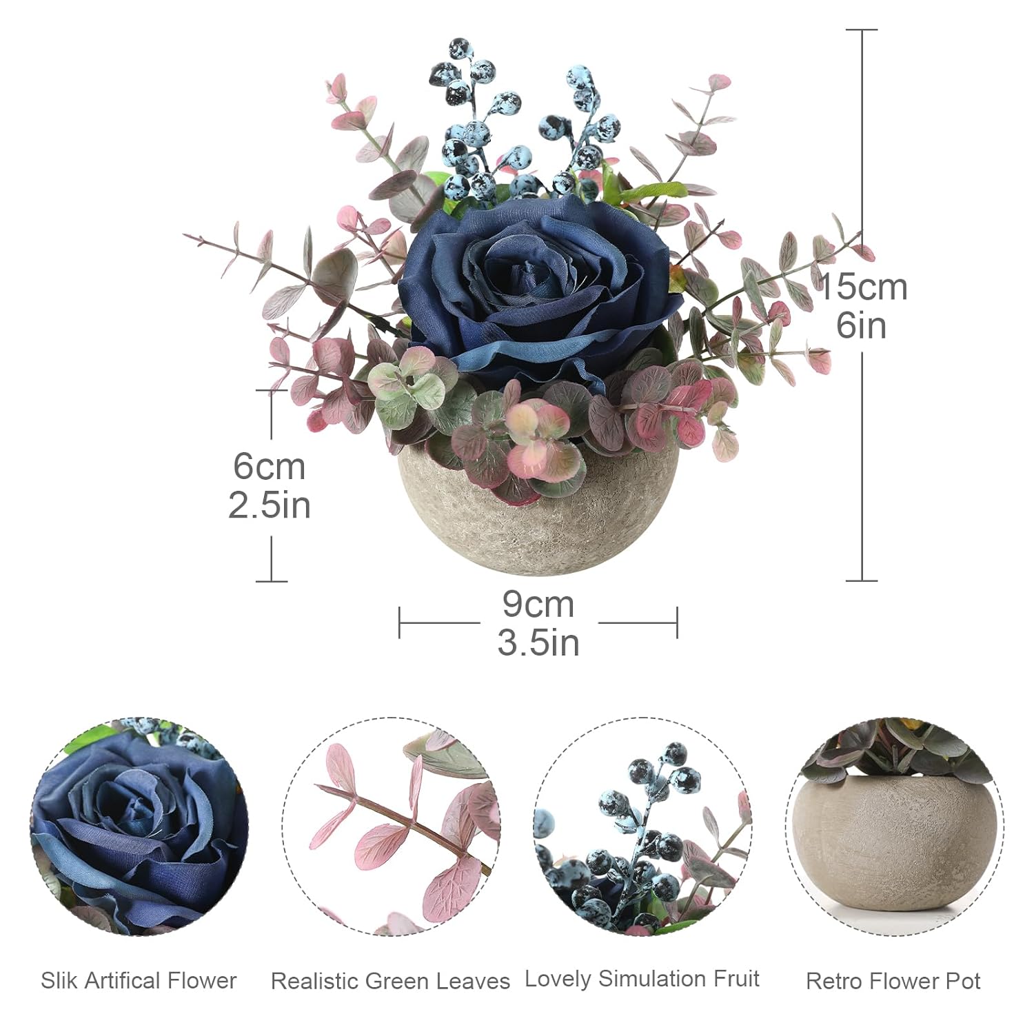 Artificial Flowers Potted Plants,Blue Fake Flowers In Pot Yellow Sunflower Centerpieces For Tables Home Office Kitchen Bathroom Shelf Plant Decor