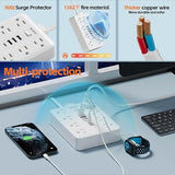 Surge Protector Power Strip 8 Outlets 6 USB Ports 2 USB C 5FT Flat Plug Wall Mount White