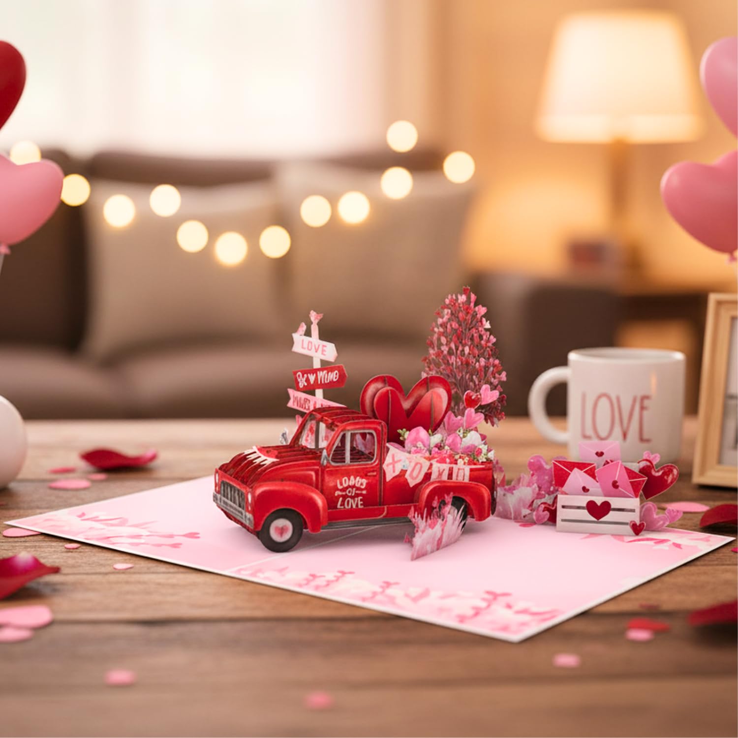 - 3D Truck Valentines Card, Pop Up Valentines Day Card For Wife, Husband, Him, Her, Girlfriend, Boyfriend, Adults | 6X8 In Romantic Valentine Pop Up Cards With Envelope