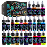 Acrylic Airbrush Paint, Fabric Airbrush Paints For Shoes, Model Hobby, Crafts, Leather Painting-Water Based 24 Opaque Colors Air Brush Painting Set, 1.05 Oz/Bottle