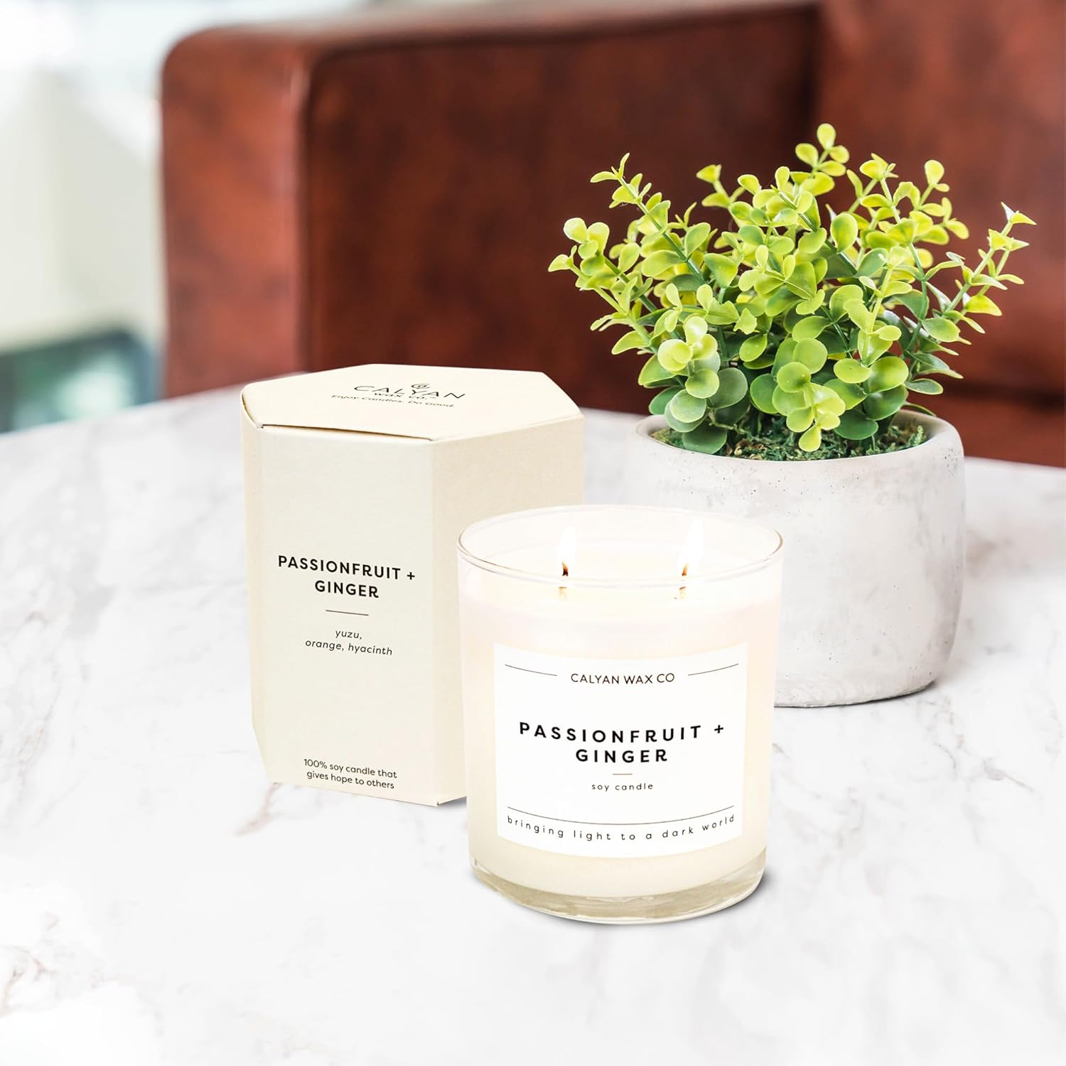 Passionfruit & Ginger 2 Wick Scented Candle - 37 Hour Burn - Luxury Non Toxic Soy Wax Candles - Long Lasting Large Glass Jar Candle For Home - 8.8Oz