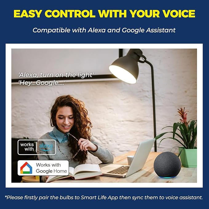 A19 Smart Light Bulbs 4 Pack 1350LM RGBCW Color Changing WiFi Bluetooth Alexa Google Home 100W Equivalent