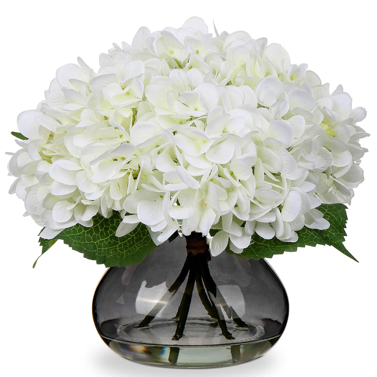 Hydrangea Artificial Flowers With Glass Vase White Silk Faux Flowers Arrangements With Faux Water Fake Floral Bulk Bouquet For Home Decor Table Centerpiece Decorations