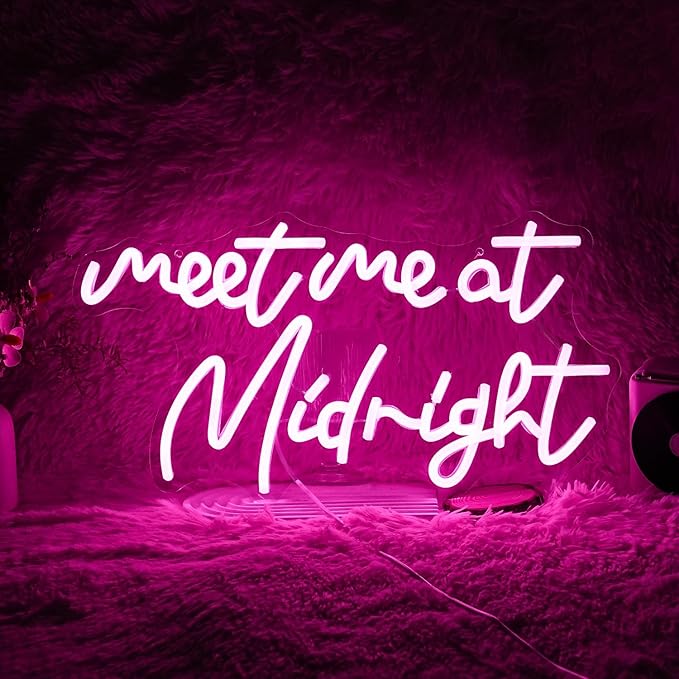 Meet Me At Midnight Neon Sign Pink LED Wall Light Dimmable USB Powered Bedroom Party Bar Decor 16.5 x 8.7 Inch