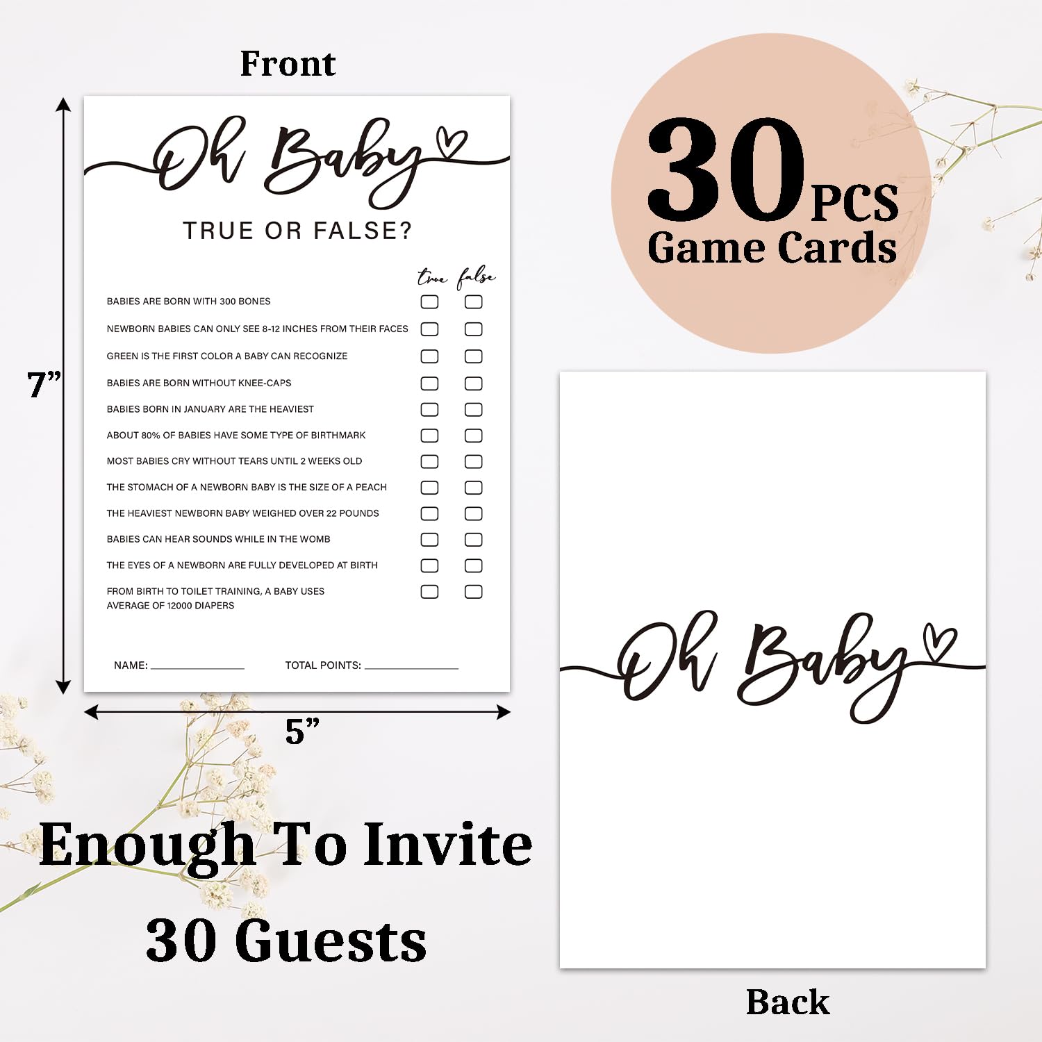 True Or False Baby Shower Game 30Pcs & 1Pcs Answer Cards, Baby Shower Game Cards For Boy Girl, Gender Neutral Party Games Activities/Bb003