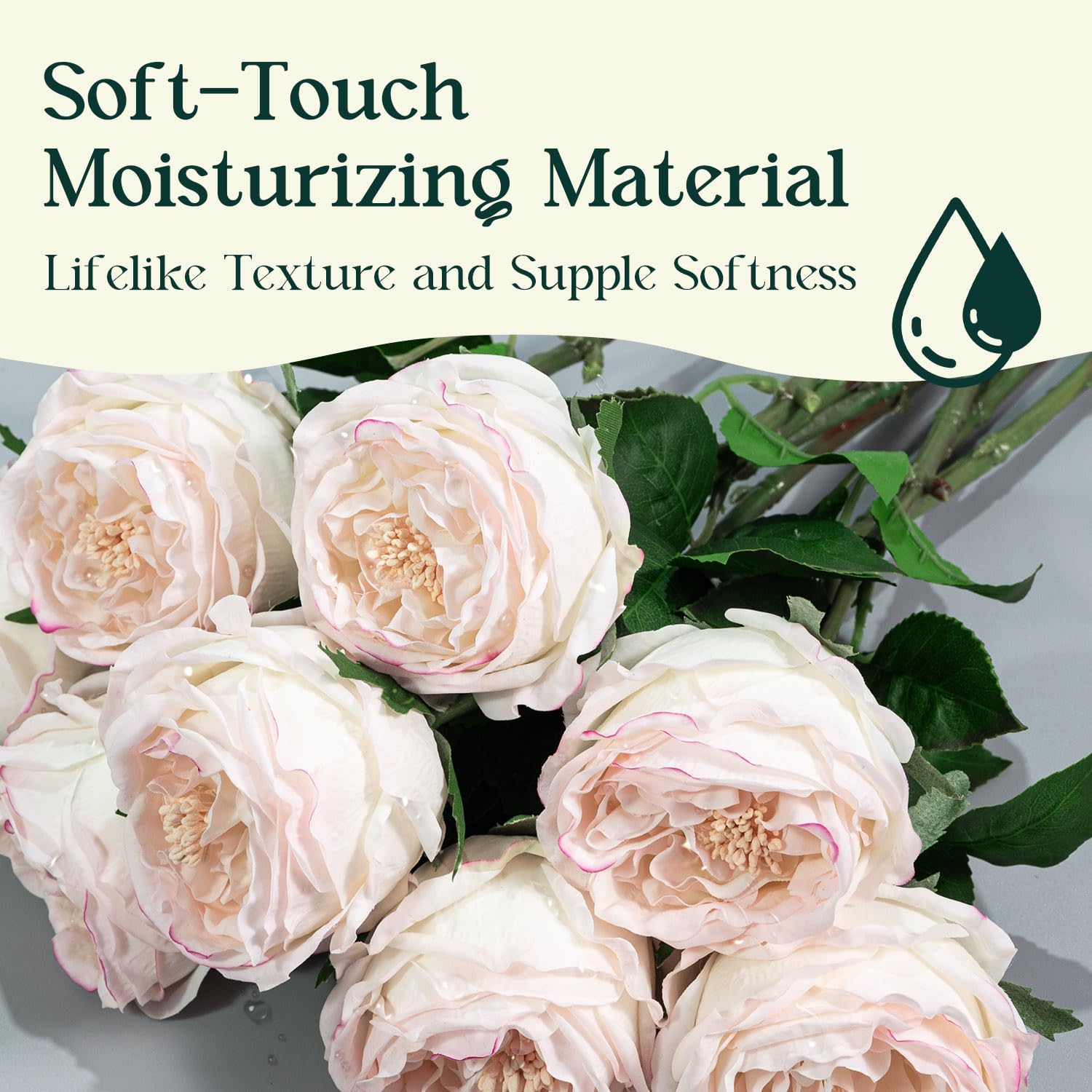 4 Pcs Real Touch Peonies Artificial Flowers, 3.5'' Big Bloom Austin Rose Peony Latex Fake Flower With Stems For Wedding Bouquet Party Valentines Arrangement Home Kitchen (Edge Pink)