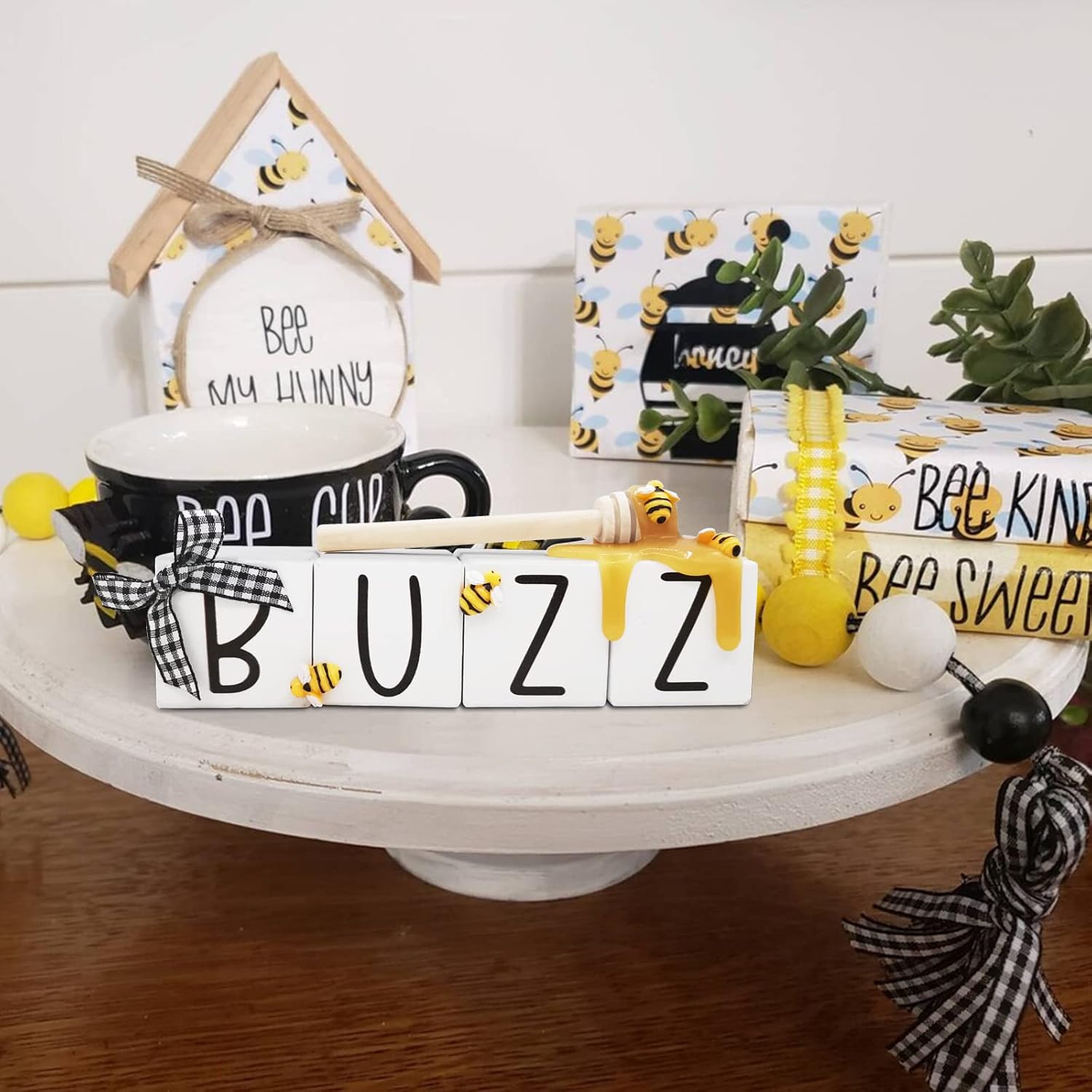 Bee Tiered Tray Decor Buzz Mini Wood Blocks With Faux Honey Spring Summer Farmhouse Kitchen Display Bee Lovers Gift