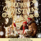 Pre-Strung Gold Glitter "Merry Christmas" Banner No-DIY Holiday Party Garland