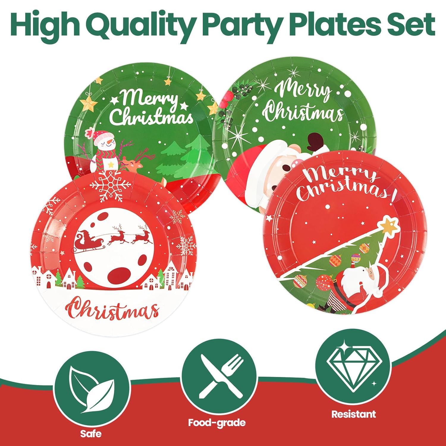 48 Pcs Christmas Paper Plates, Disposable Xmas Dessert Plates Snowflake Plates Santa Claus Dinnerware For Merry Christmas Holiday Party Supplies