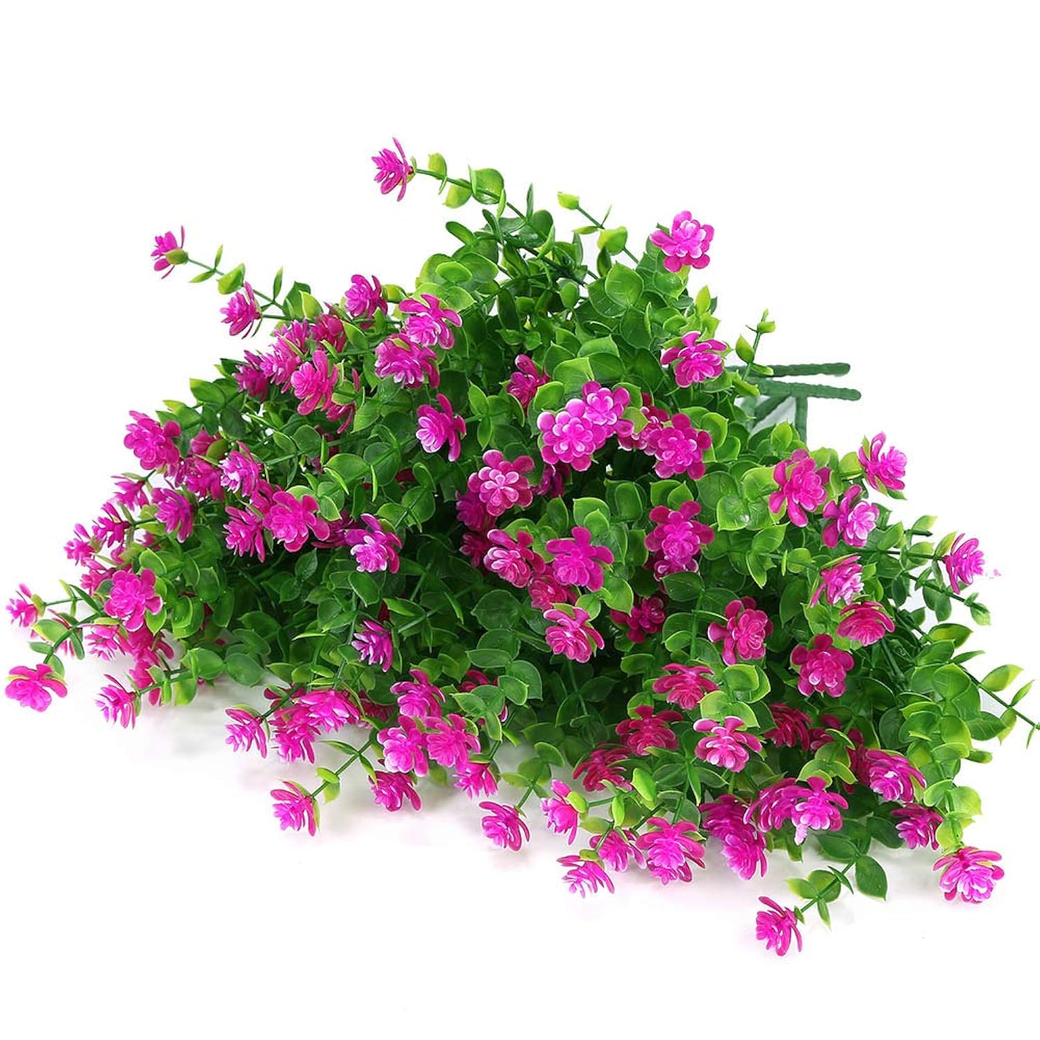 Artificial Flowers Fake Outdoor Uv Resistant Boxwood Plants Shrubs 4 Pack, Faux Plastic Greenery For Indoor Outside Hanging Planter Home Office Wedding Farmhouse Decor (Fushia)