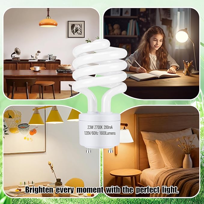 GU24 23W CFL Light Bulbs T3 Spiral 2700K Soft White 1600 Lumens 100W Equivalent 2 Pack