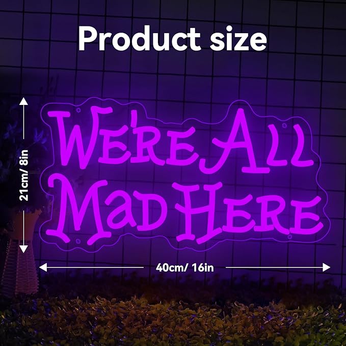 Alice in Wonderland Neon Sign Mad Hatter Tea Party LED Wall Light Dimmable USB Decor for Bedroom Bar