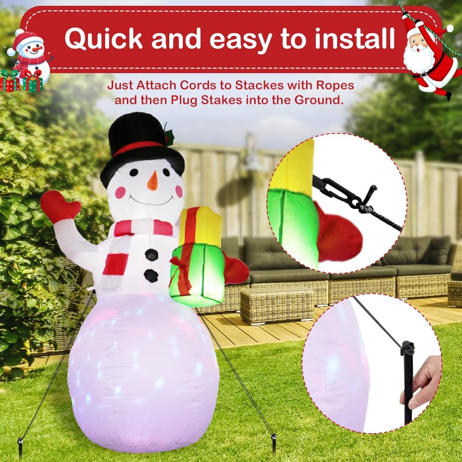 5 Ft Tall Christmas Inflatable Snowman With Gift Box, With Upgrade Rotating Build-In Colorful Led Lights Christmas Blow
