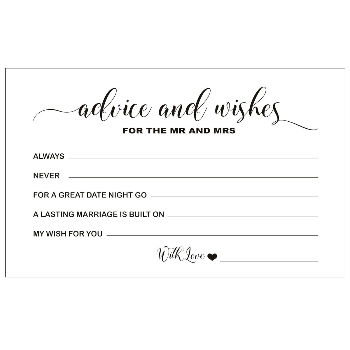 Wedding Advice And Well Wishes Cards For The Mr And Mrs Bride And Groom Newlyweds Bridal Shower Games Note Marriage Advice Pack Of 50