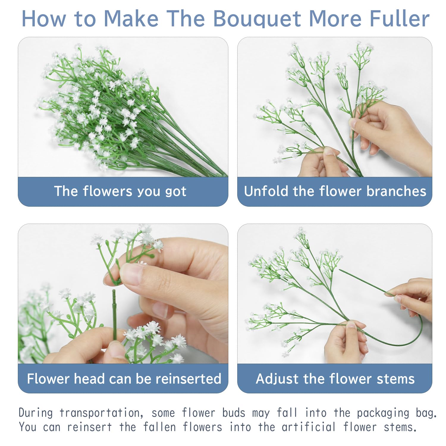 Babys Breath Artificial Flowers, Adjustable Stems, Maintenance-Free, 21" Faux Gypsophila Bouquet For Home Decor, Weddings, Parties, Diy Crafts (12 Pcs)