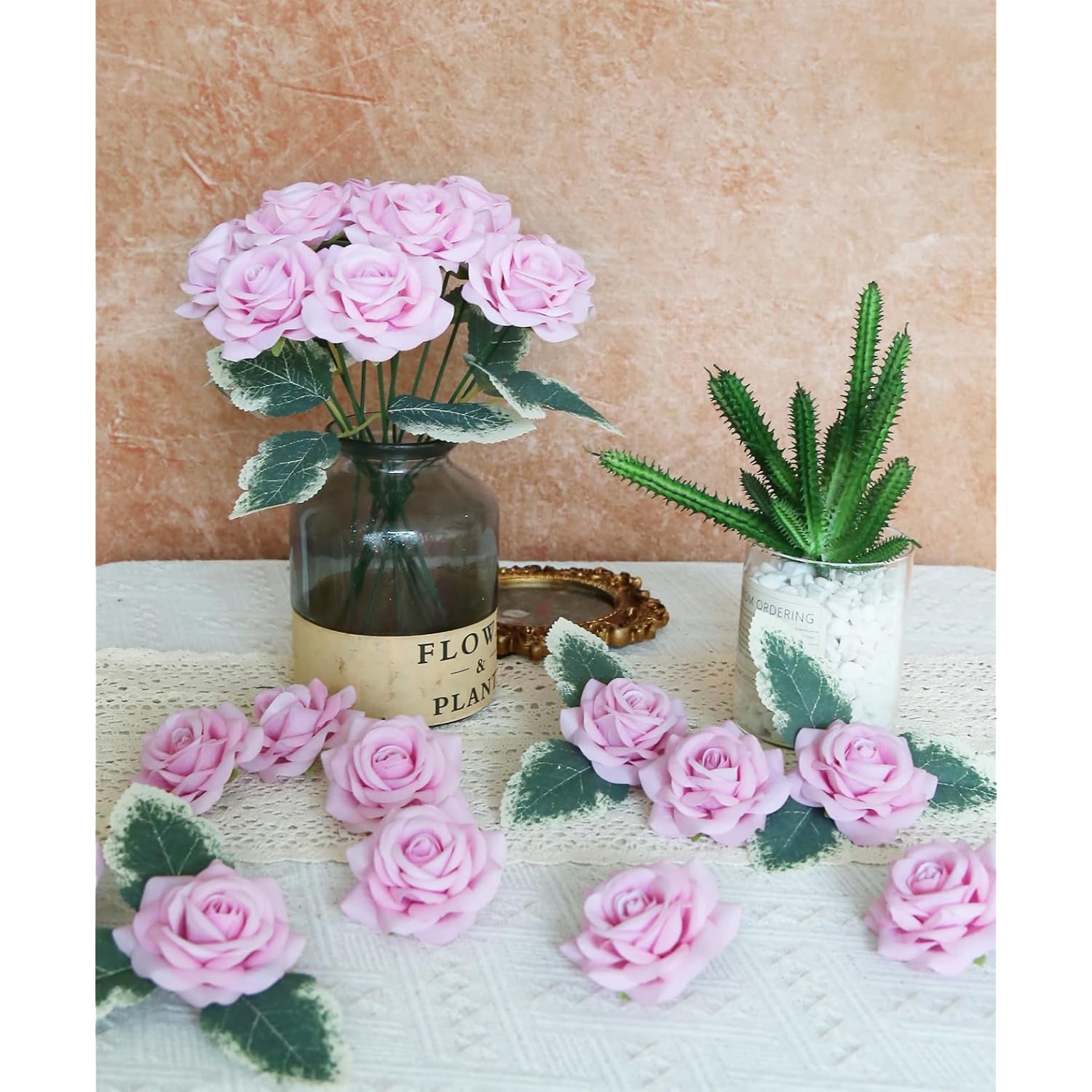 Velvet Rose Artificial Flower 25Pcs Fake Pink Rose Flowers Heads Faux Silk Flowers Heads For Diy Wedding Home Party Baby Shower Decor(Pink)