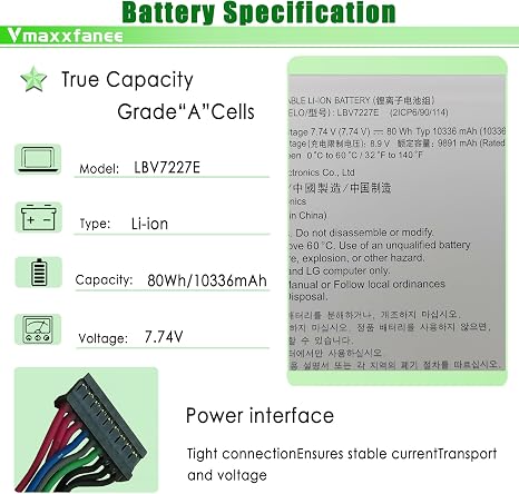 LG LBV7227E 80Wh Laptop Battery Replacement for Gram 17Z90N 16Z90P 16T90P