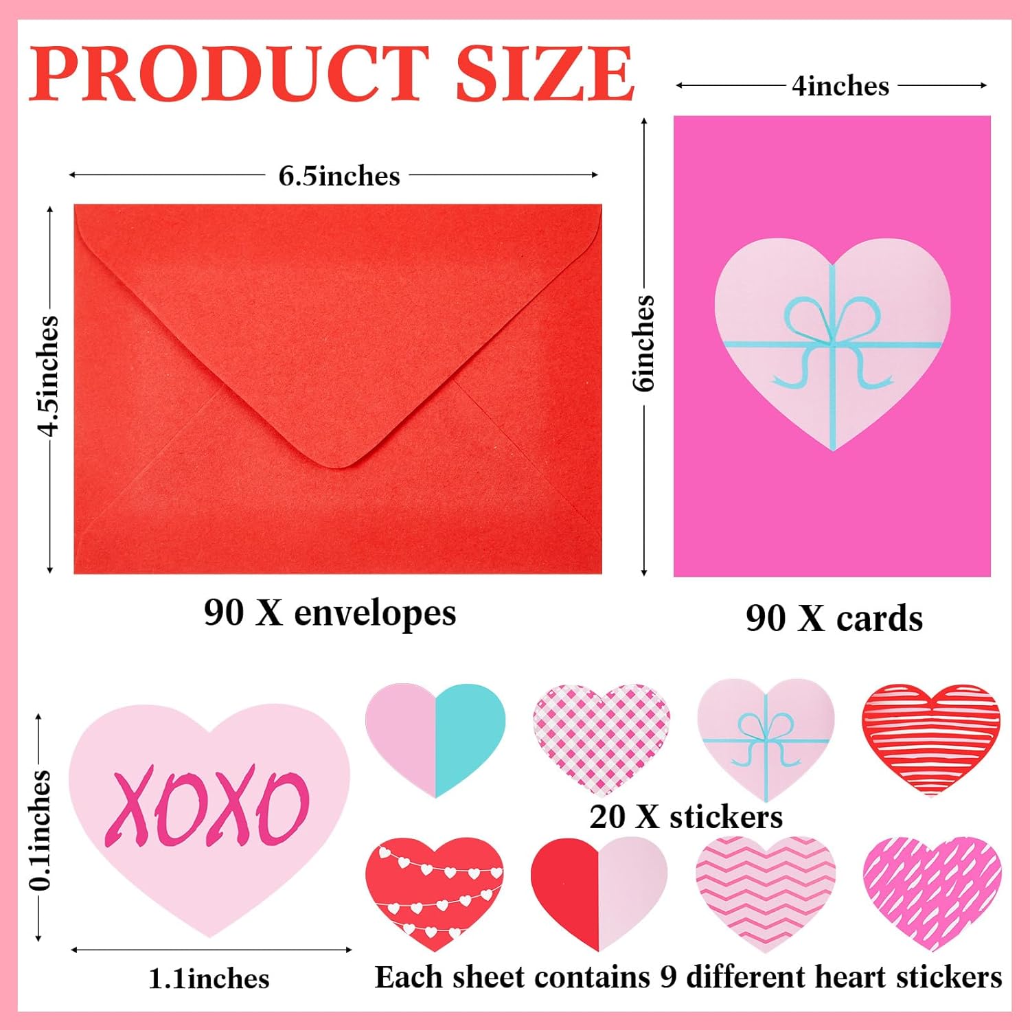 Valentine'S Day Cards Assortment Blank Heart Shaped Red Love Note Cards Bulk 4 X 6'' Assorted Valentines Greeting With Red Envelopes And Sweet Heart Stickers(90 Set)