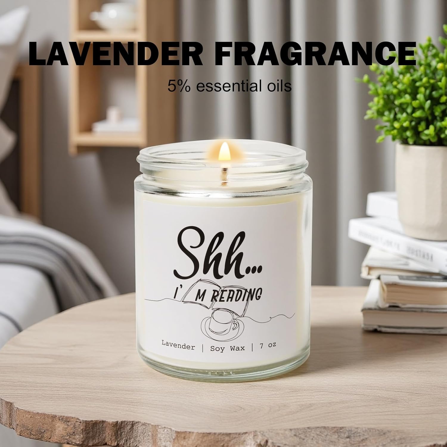 Book Lovers Gift - Shh I’M Reading Lavender Scented Soy Candle, 7 Oz, Glass Jar - Booklovers Gift For Readers, Book Lovers Women, Librarians, And Bookworm Gifts For Women (Reading)