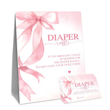 Baby Shower Diaper Raffle Game Set - Pink Bow 1 Standing Sign & 50 Diaper Raffel Tickets - Baby Announcement, Gender Reveal Party Activities & Decorations For Girls - A05
