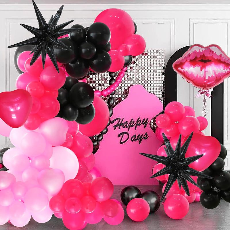 Black And Hot Pink Balloon Garland Arch Kit 154 Pcs Rose Red Black Pin