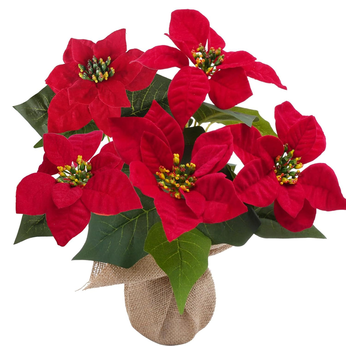 12" Christmas Tabletop Decorations Mini Christmas Tree Artificial Poinsettias Flowers Potted Plants Desktop Plants For Home Garden Table Centerpiece Window Gift Holiday Xmas Decor