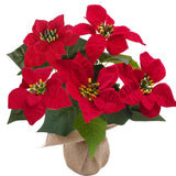 12" Christmas Tabletop Decorations Mini Christmas Tree Artificial Poinsettias Flowers Potted Plants Desktop Plants For Home Garden Table Centerpiece Window Gift Holiday Xmas Decor