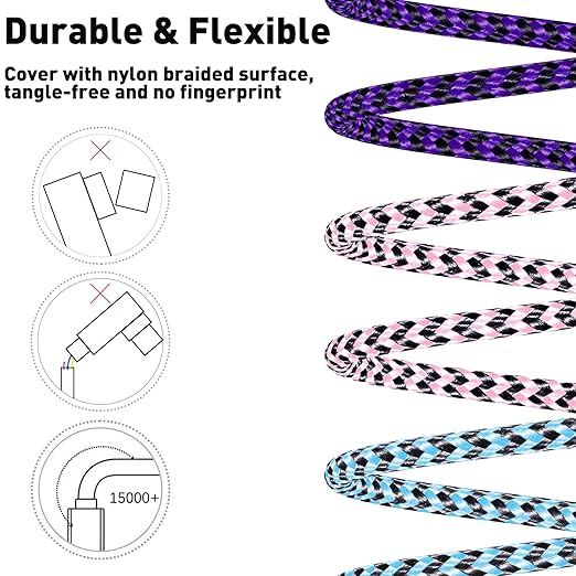 3 Pack 10FT Nylon Braided Lightning Fast Charging Cable for iPhone 14 13 12 11 iPad