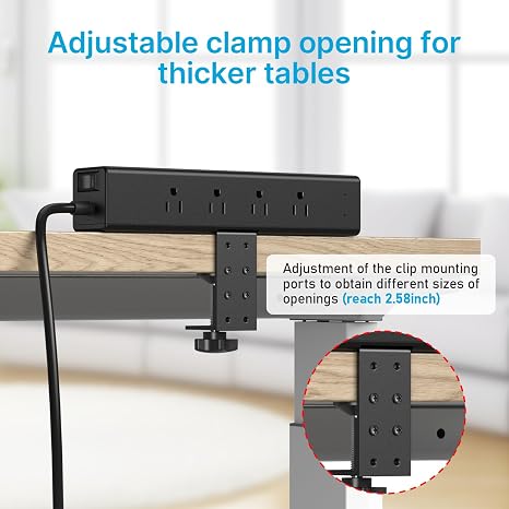 Desk Clamp Power Strip 20W USB-C Surge Protector 4800J 6FT 15A Cord