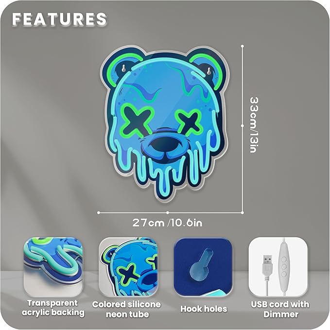 Ice Bear Neon Sign USB Dimmable LED Wall Light for Bedroom Bar Man Cave Decor