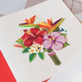 Unique Quilling Card - Tropical Hibiscus Bouquet Design | Handmade Greeting Card For Birthday, Anniversary, Christmas, Mother’S Day, Thank You, Friends & Loved Ones