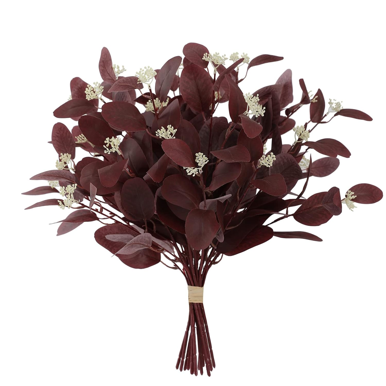 20" Silk Artificial Eucalyptus Stems, 12Pcs Fake Eucalyptus Stem With Leaves Berries, Greenery Plants Floral Decorations For Wedding Party Flowers Arrangement Home Decor (Burgundy)