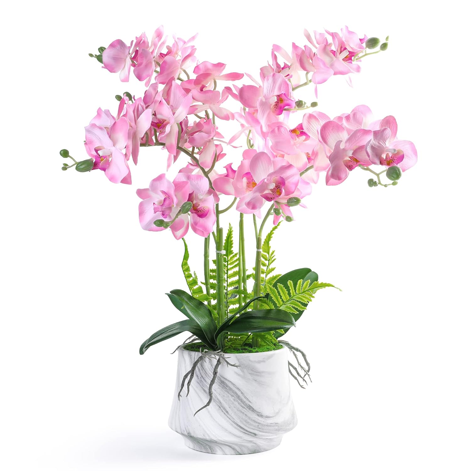 Artificial Orchid Plants And Flowers With Vase, Fake Faux Silk Orchid In Ceramic Pot, 24'', Pink
