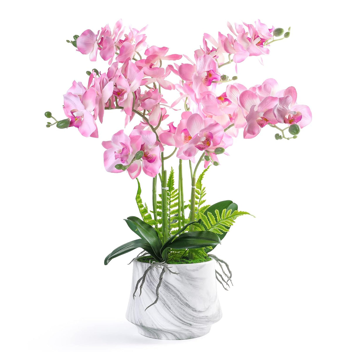 Artificial Orchid Plants And Flowers With Vase, Fake Faux Silk Orchid In Ceramic Pot, 24'', Pink