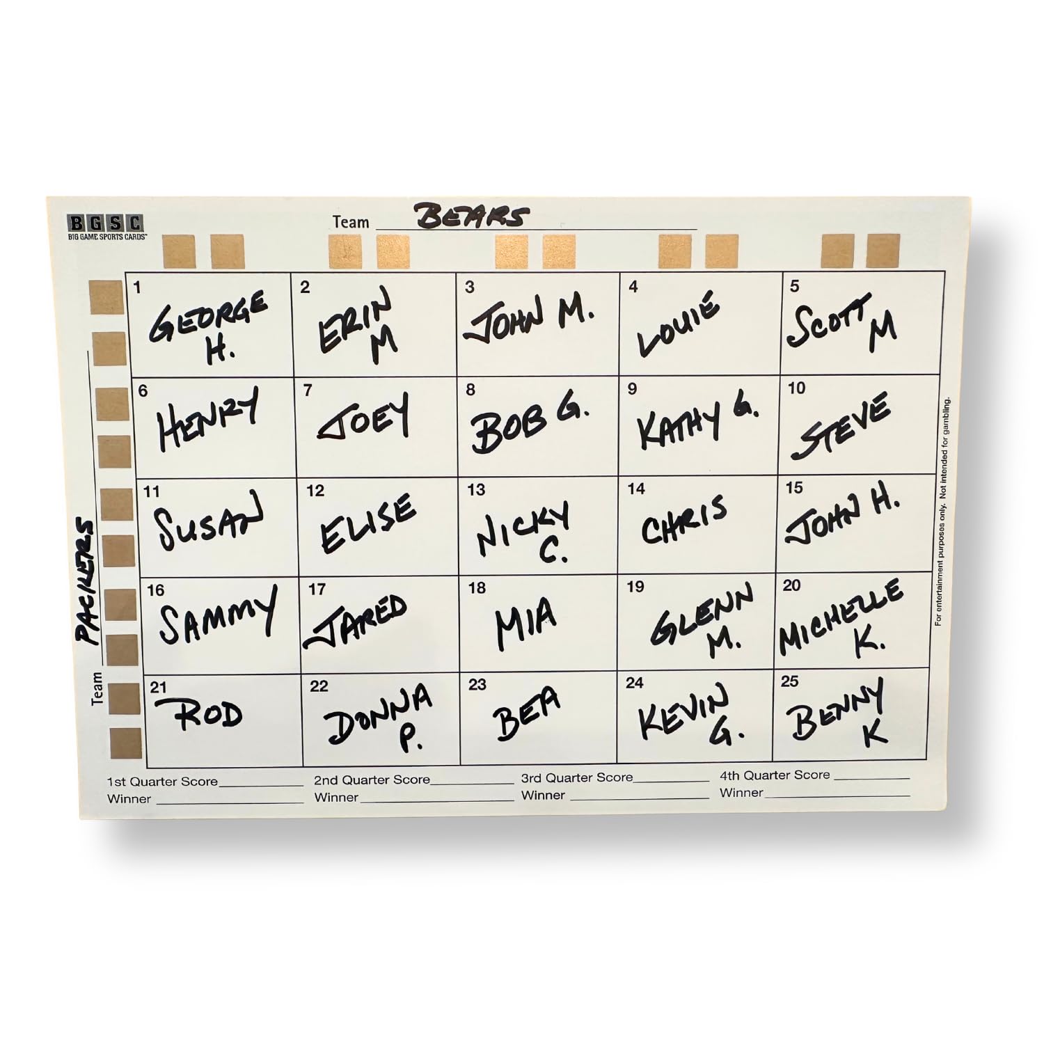 Big Game Sports Cards, Inc. 25 Squares Pool, 10 Pack. Made In Usa. Perfect For Football Games, Basketball Games, And Parties - Scratch Off Cards For Sports Game Betting And Fundraisers.