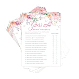 Baby In Bloom Baby Shower Games, Guessing Who Mommy Or Daddy Game For Girl, 5X7 In & 25 Pcs Floral Game Cards For Party Decorations-B01