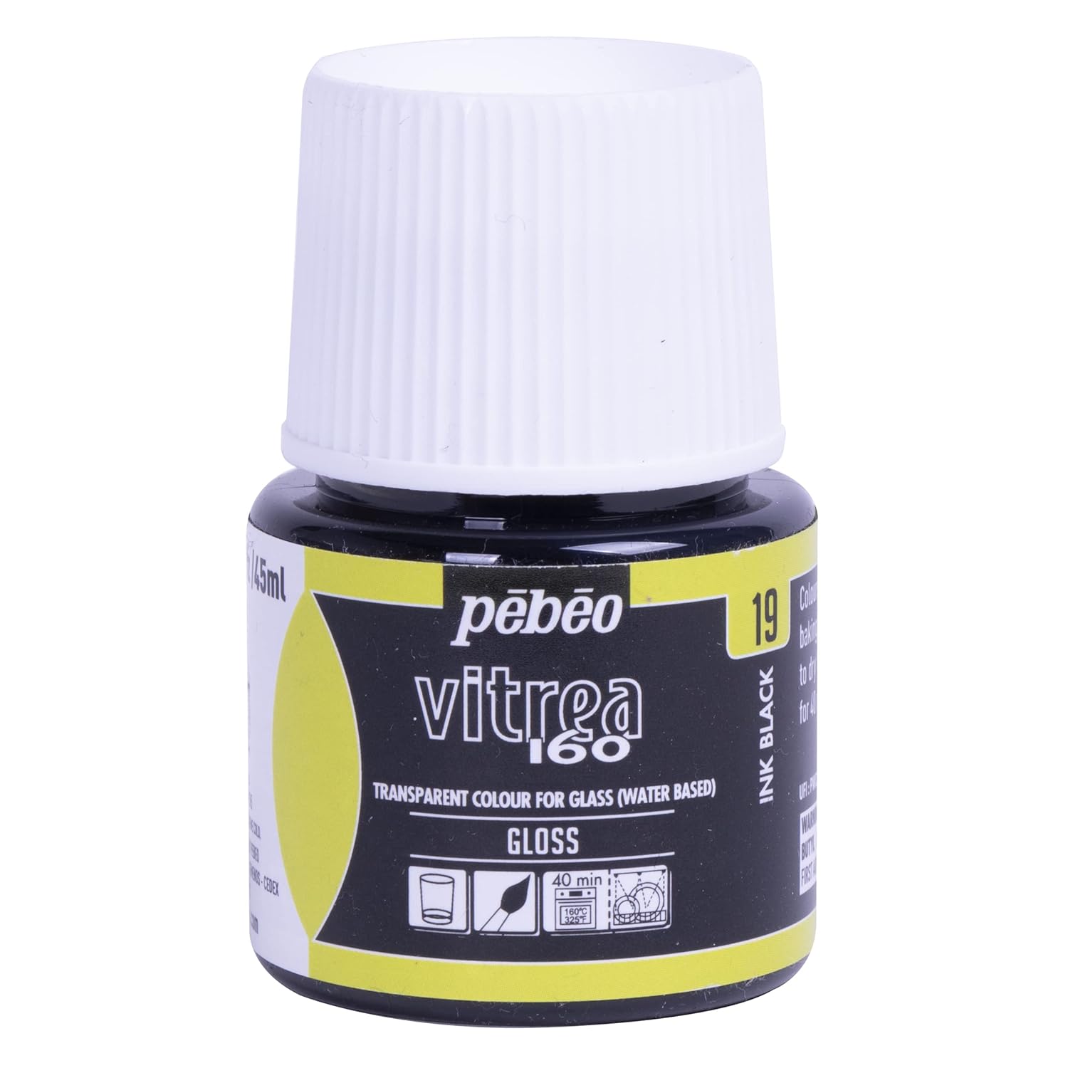 pebeo Vitrea 160 Glass Paint - Water-Based Transparent High-Gloss Color Paints for Glass, Non-Toxic & Heat Safe, 45 ml Bottle, Glossy Ink Black