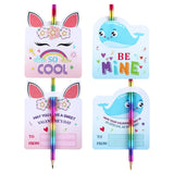 30 Sets Valentine‘S Day Cards With Rainbow Pencils For Kids Unicorn Valentines Cute Animal Greeting Cards For Classroom Exchange Party Favor Supplies