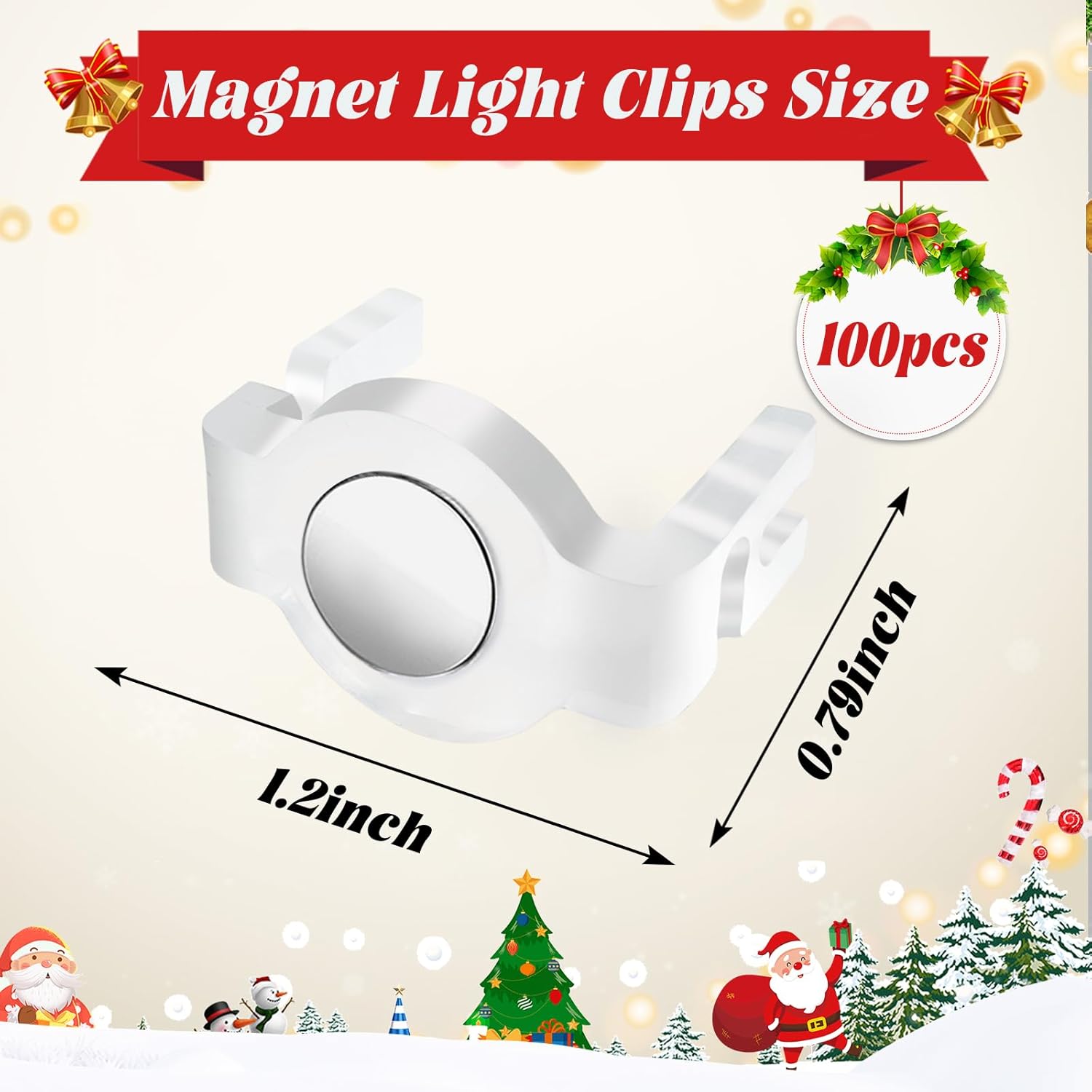 100 Pack C9 Magnetic Christmas Light Clips, Extra Strong Magnetic Clip Hooks For Christmas Lights, Magnet Light Clips For C9 C7 Sockets Metal Roof Gutters Outside Patio Holiday