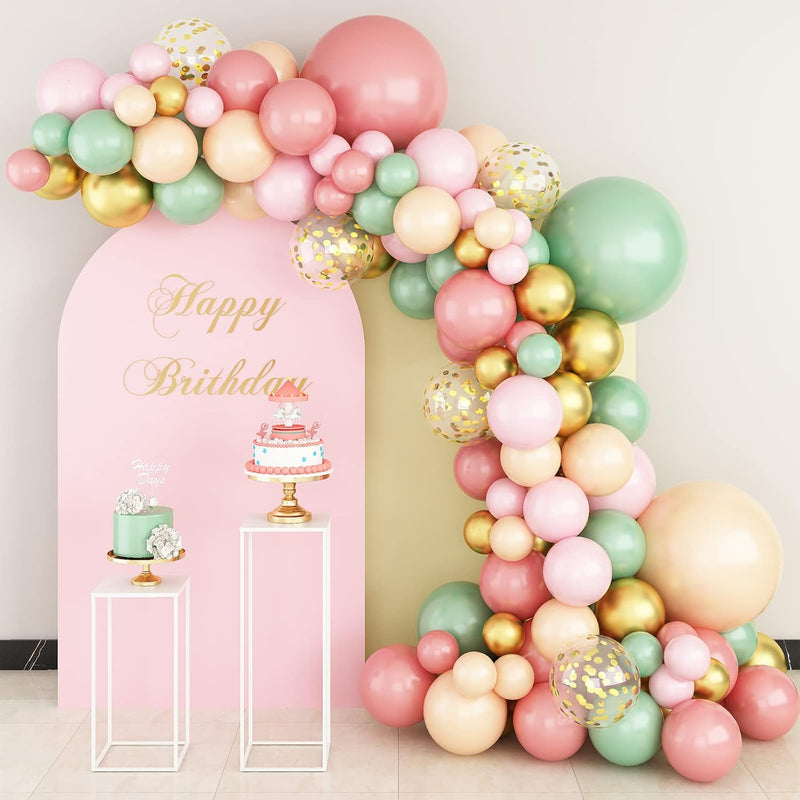 Sage Green Pink Balloon Garland Arch Kit, 116Pcs Retro Pink Apricot Me