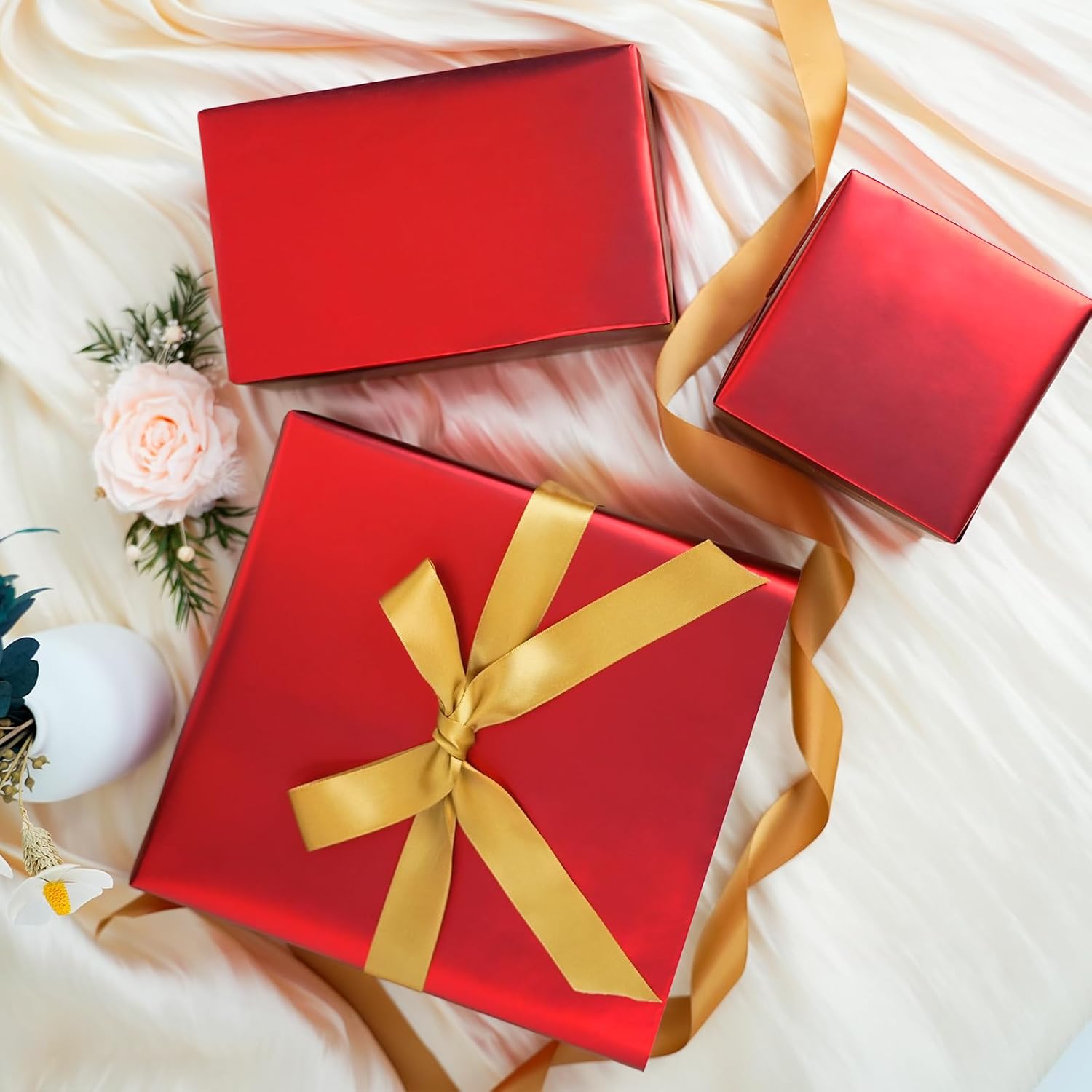 Christmas Wrapping Paper - 17 Inch X 33 Feet (46.7 Sq. Ft. Ttl.) - Matte Red Design Perfect For Xmas, Party, Holiday Gift Wrap
