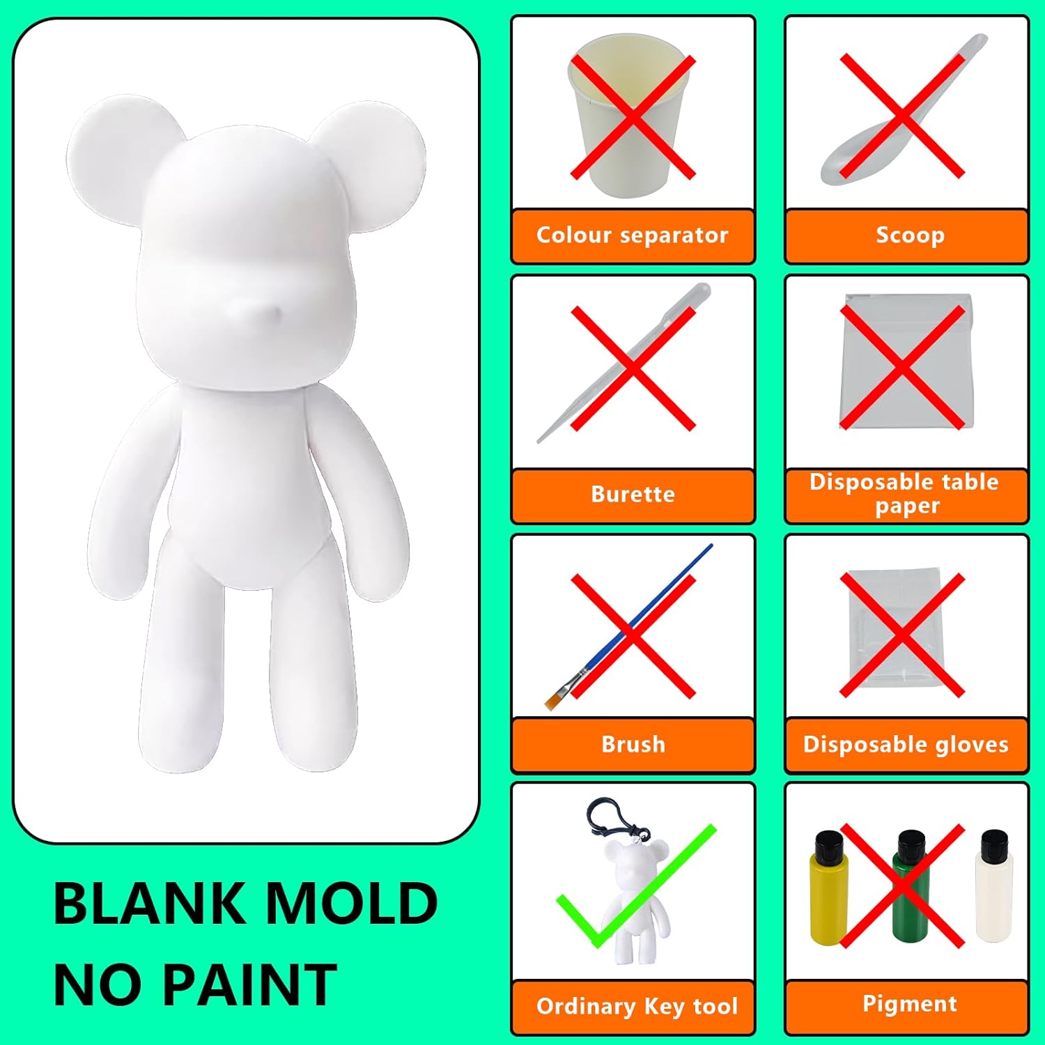 Diy (Blank Mold, 9 Inch) Fluid Bear + Bear Keychain, Figure Painting For Creative Graffiti Art