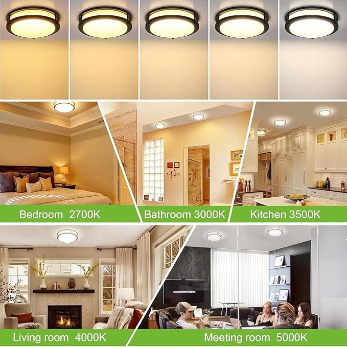 2 Pack 13 Inch Oil Rubbed Bronze LED Ceiling Lights 5CCT Dimmable Flush Mount Fixtures