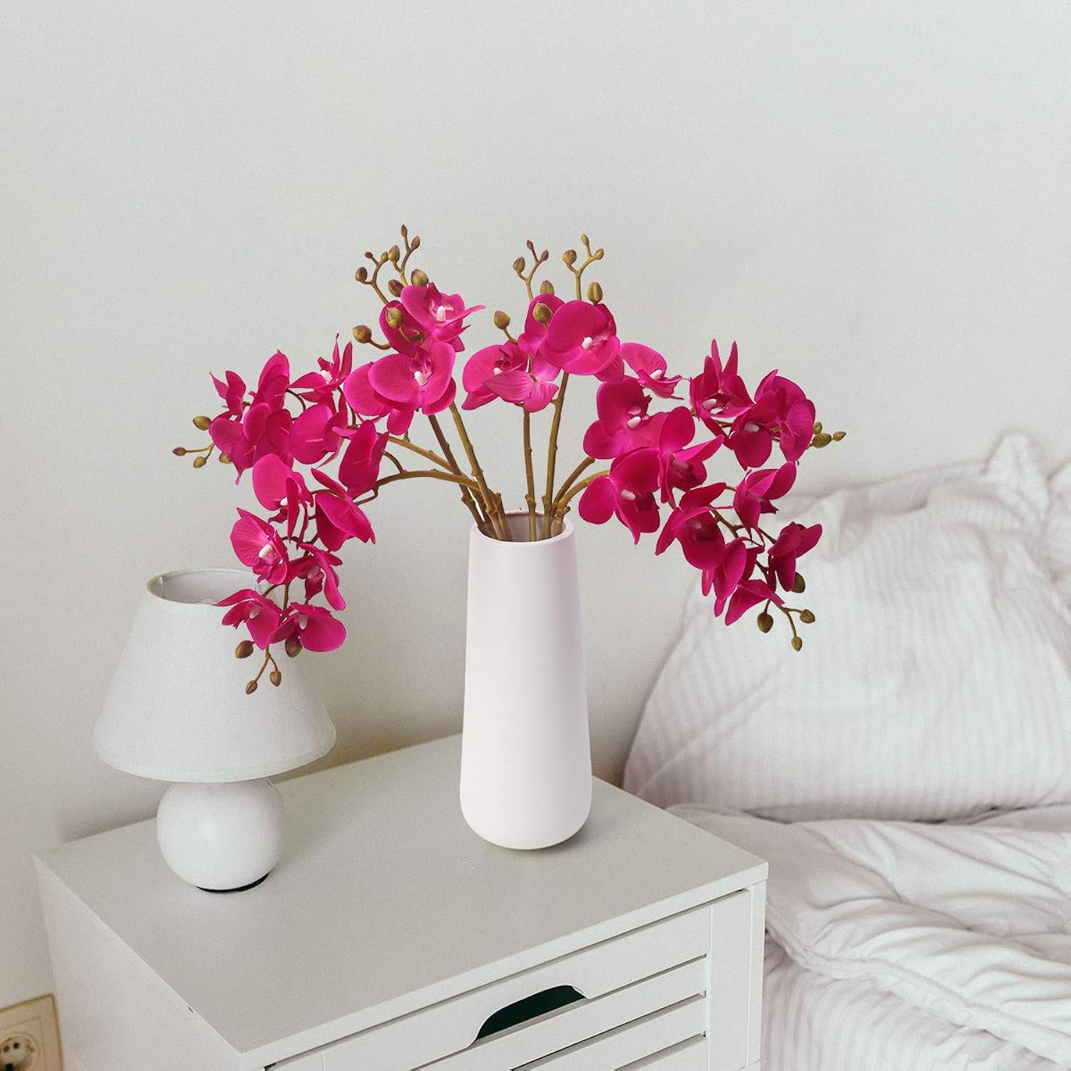 Artificial Flowers Faux Butterfly Orchid 4 Pcs Real Touch Double Branch Silk Flowers (No Vase) For Wedding Home Party Hotel Yard Decoration Restaurant Patio Festive Furnishing (Fuchsia)