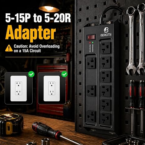 Heavy Duty Metal Power Strip 9 Outlets 20A 12 Gauge 6 Ft Extension Cord